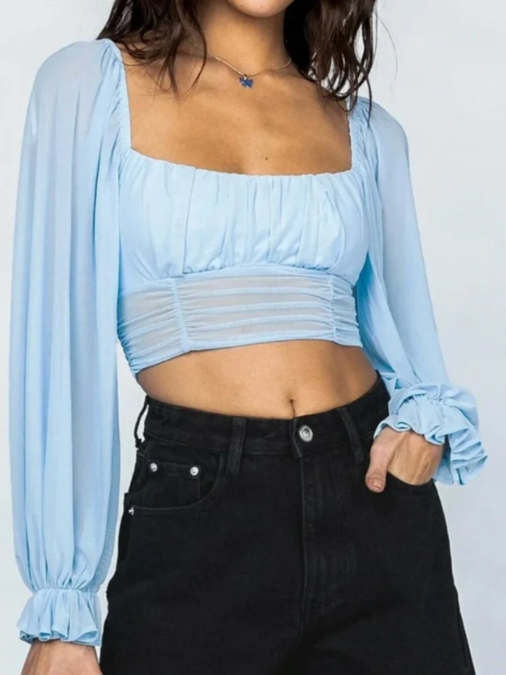 Princess Polly The Penny Top Blue Long Sleeve